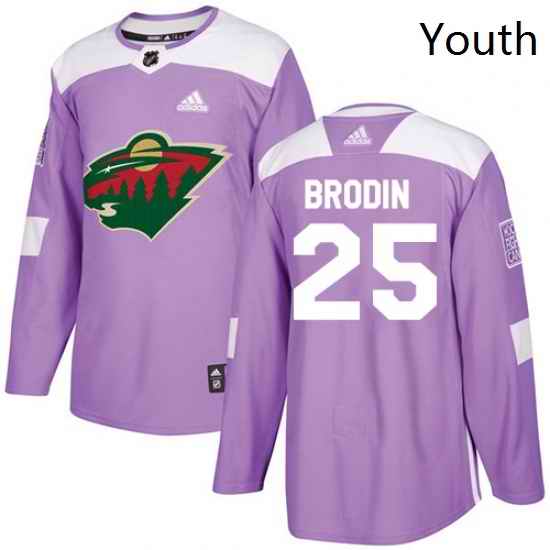 Youth Adidas Minnesota Wild 25 Jonas Brodin Authentic Purple Fights Cancer Practice NHL Jersey